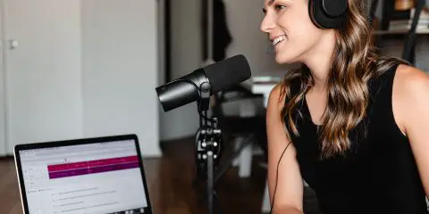woman doing a podcast