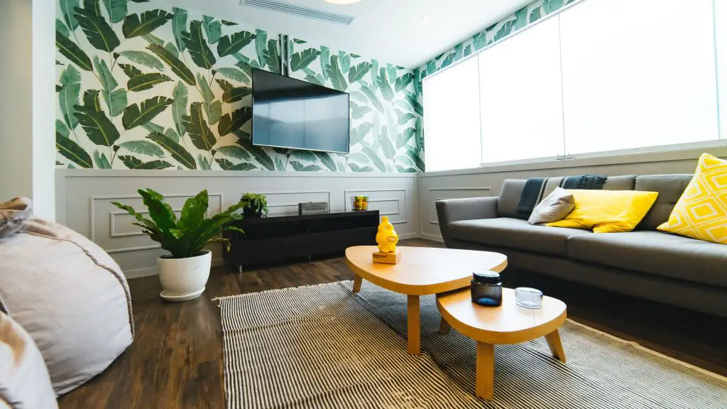 eco reusable wallpaper in a minimalist living room 