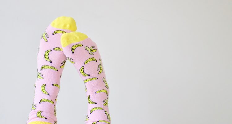 pink and yellow banana cotton socks